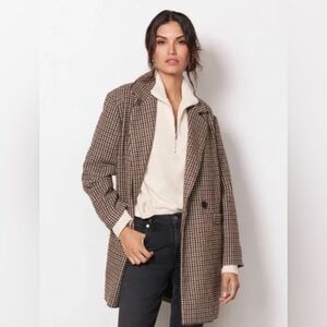 Evereve Houndstooth Pea Coat in Brown and Black